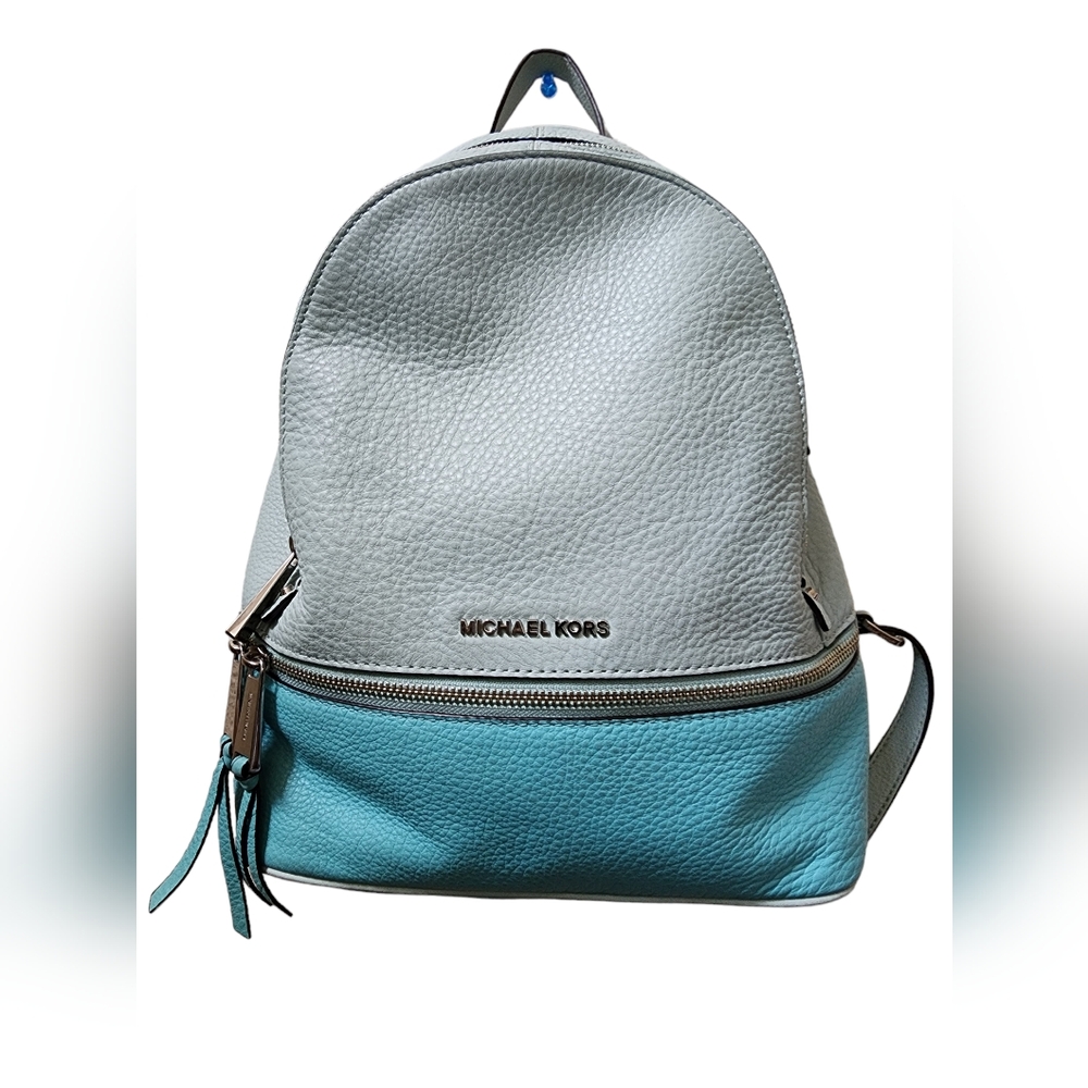 MICHAEL KORS Leather Celadon Azure Rhea Zip Travel Backpack -Medium - Picture 8 of 12